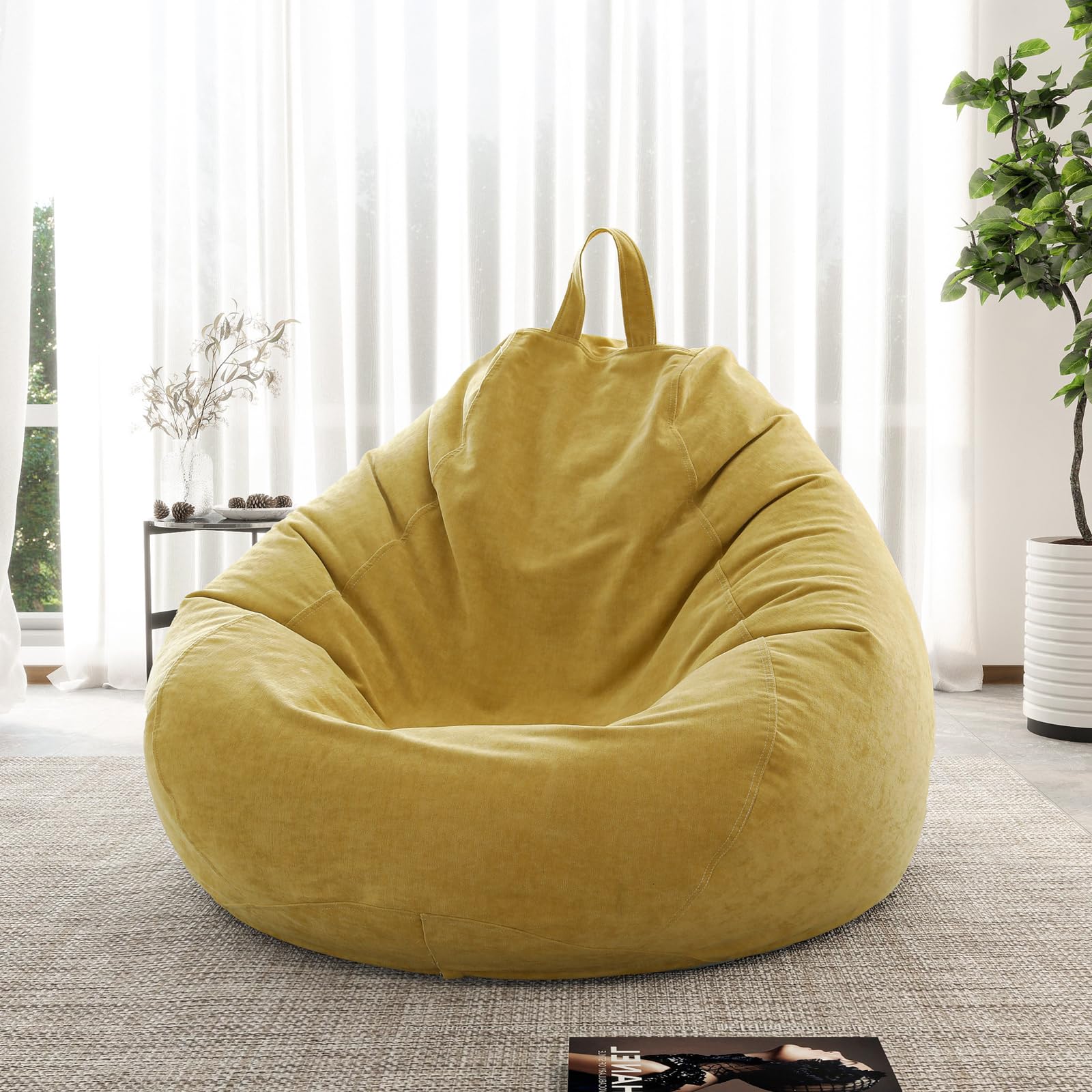 ISAENNE Large Bean Bag Chair Cover Only(No Filler),Yellow Bean Bag Covers Stuffable Bean Bags Memory Foam Soft Premium Corduroy Stuffable Bean Bags for Kids,35.4