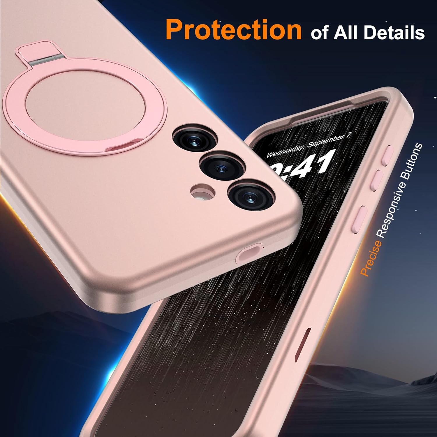 Designed for Samsung Galaxy S25 Case with Magnetic Ring Stand [Compatible with Mag-Safe][Military Grade Drop Protection][Build in Kickstand] Shockproof S25 Phone Case 6.2",Rose Gold - Image 5