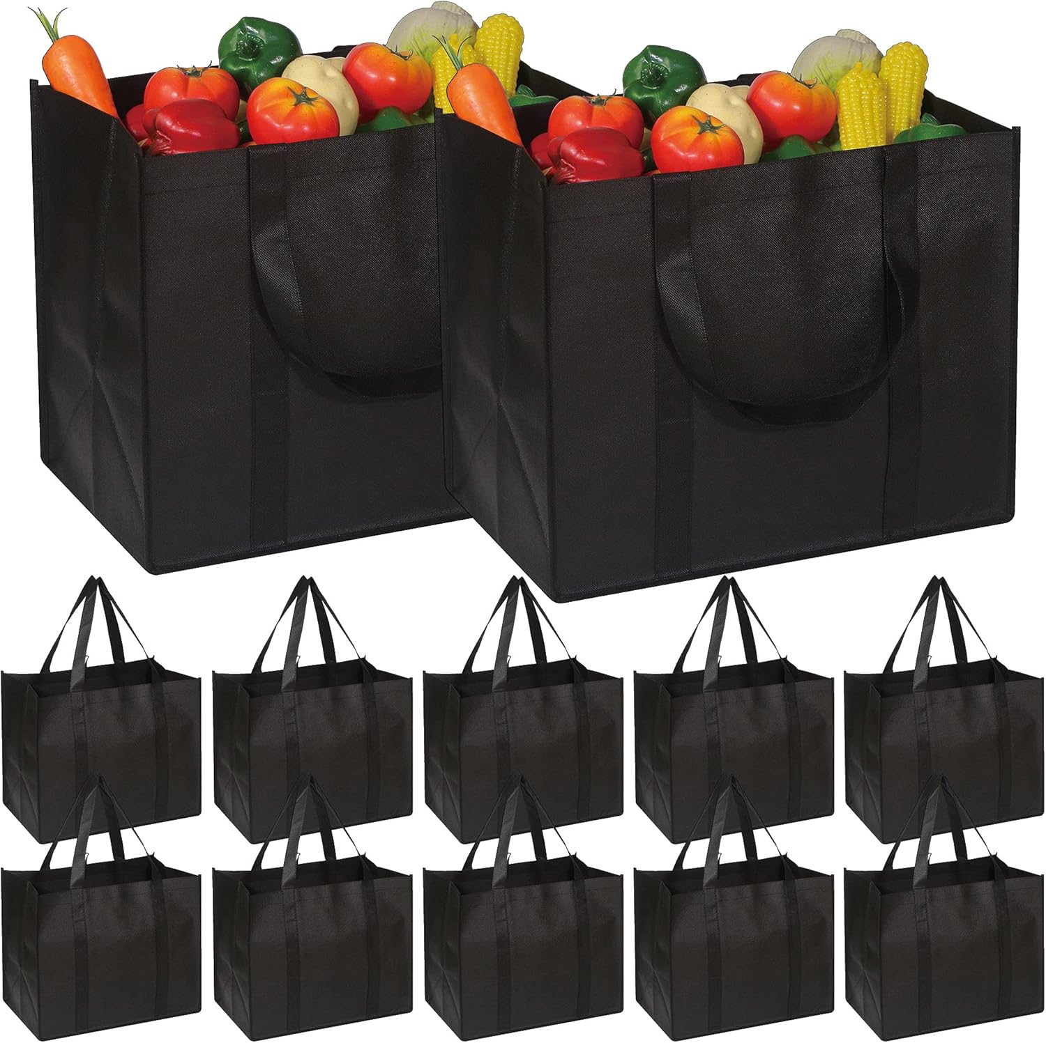DIOMMELL 12 Pack Reusable Grocery Bags Large Foldable Heavy Duty Shopping Tote Produce Bag with Reinforced Handles for Groceries Clothes Vegetables Fruit, Black - Image 5