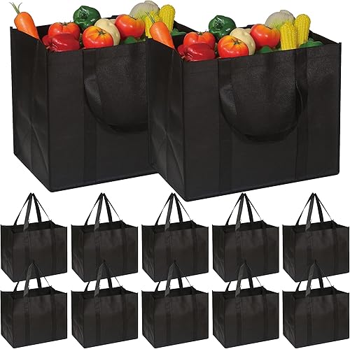 Miniatura 5 de DIOMMELL Paquete de 12 bolsas de comestibles reutilizables, grandes, plegables, resistentes, con asas reforzadas para alimentos, ropa, verduras,