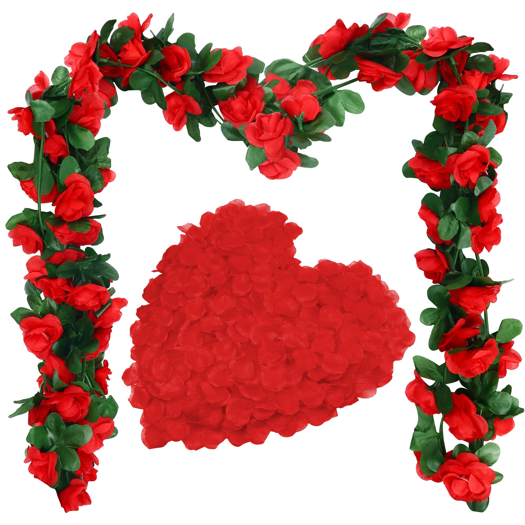 1003 PCS Valentines Day Decorations Kit, 1000 Pcs Red Rose Petals and 3pcs (17.7 FT) Artificial Flower Plants Garland Red Rose Hanging Garlands for Wedding,Anniversary,Valentine's Day,Marry Me Decor
