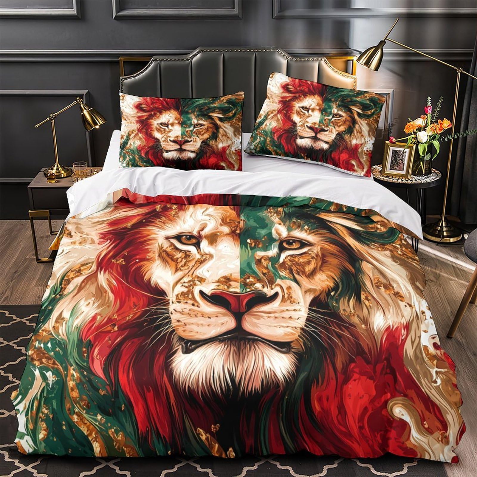 Parure de Lit Lion 140x200 hypoallergénique et ultra douce avec zip