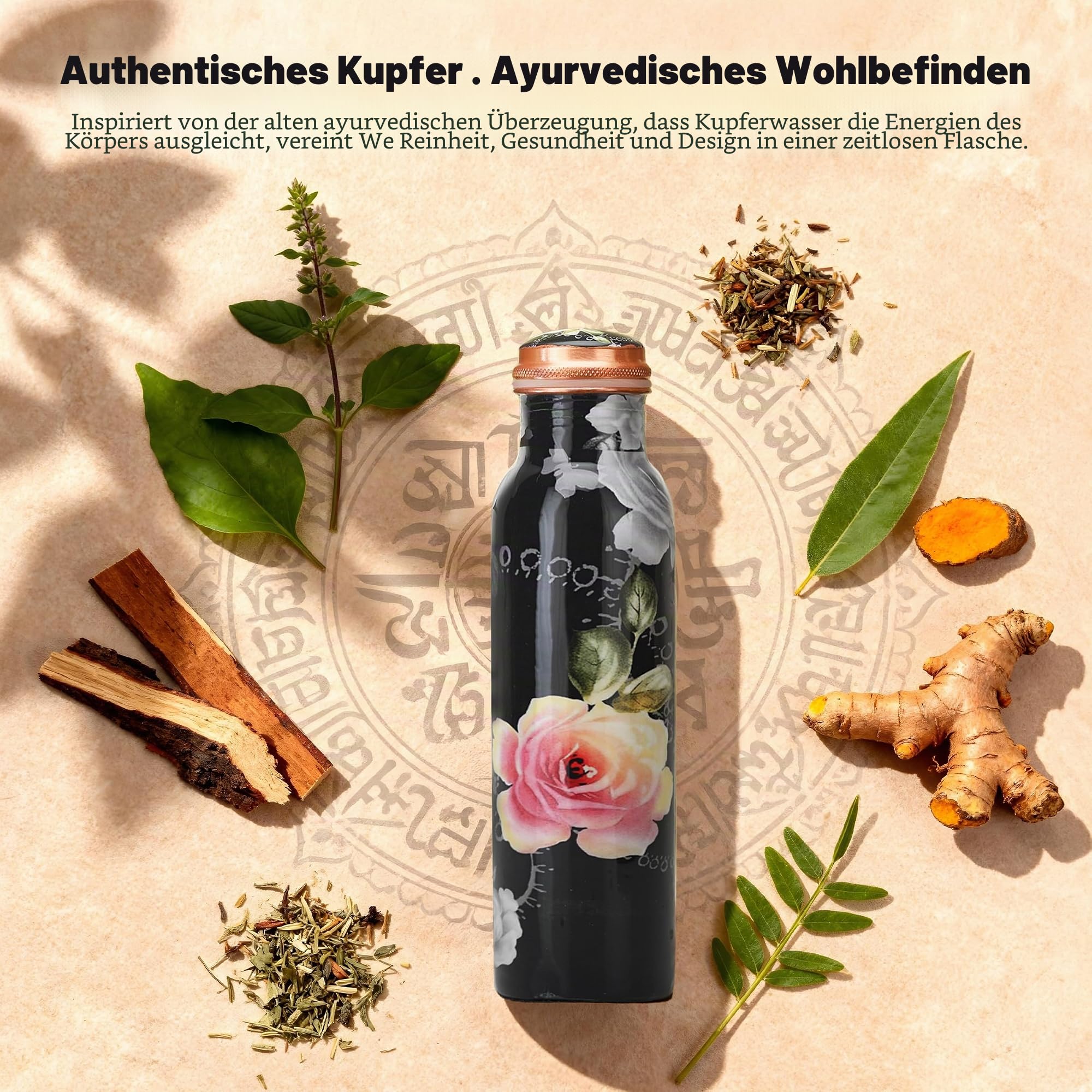 Wasserflasche aus reinem Kupfer (groß), handgefertigt, auslaufsicherer Deckel; ideal für Reisen, Fitnessstudio, Büro, Wandern, Outdoor-Aktivitäten, Yoga – 2 Stück