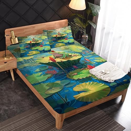 Miniatura 2 de Frog Sheets California King - Juego de sábanas de anfibios de dibujos animados, microfibra suave, bolsillo profundo, sábanas y fundas de almohada