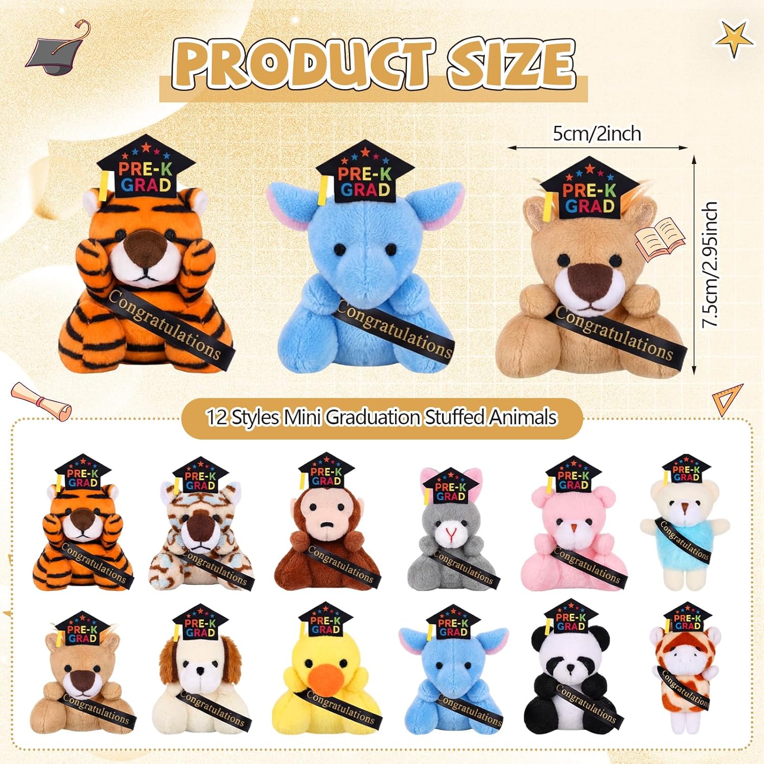 Blueweenly 24 Pcs Preschool Graduation Stuffed Animal Bulk Plush Toys with Pre-k Grad Hat Congrats Grad Small Animal Doll Party Favor Class of 2026 Plush Keychains for Pre K Kindergarten Exchange Gift