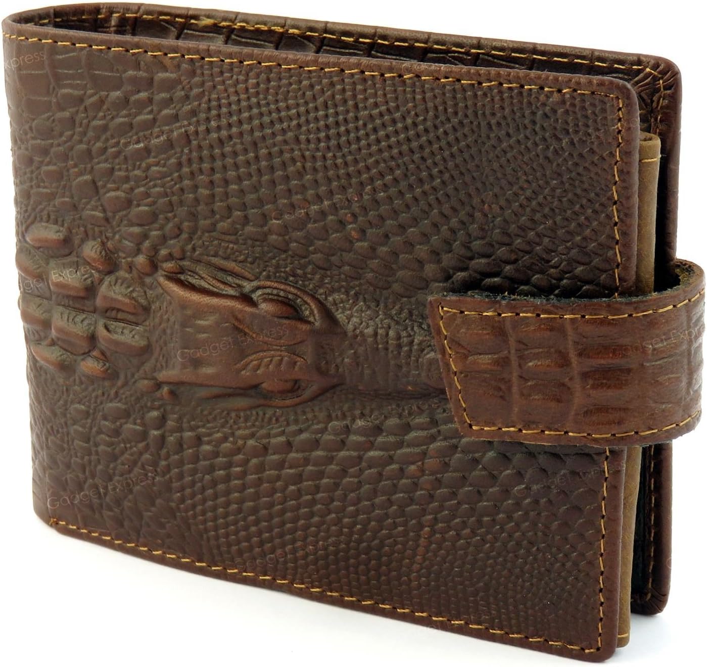 Mens Brown Dragon Embossed Luxury Genuine Leather Wallet Credit Card Holder ID Window