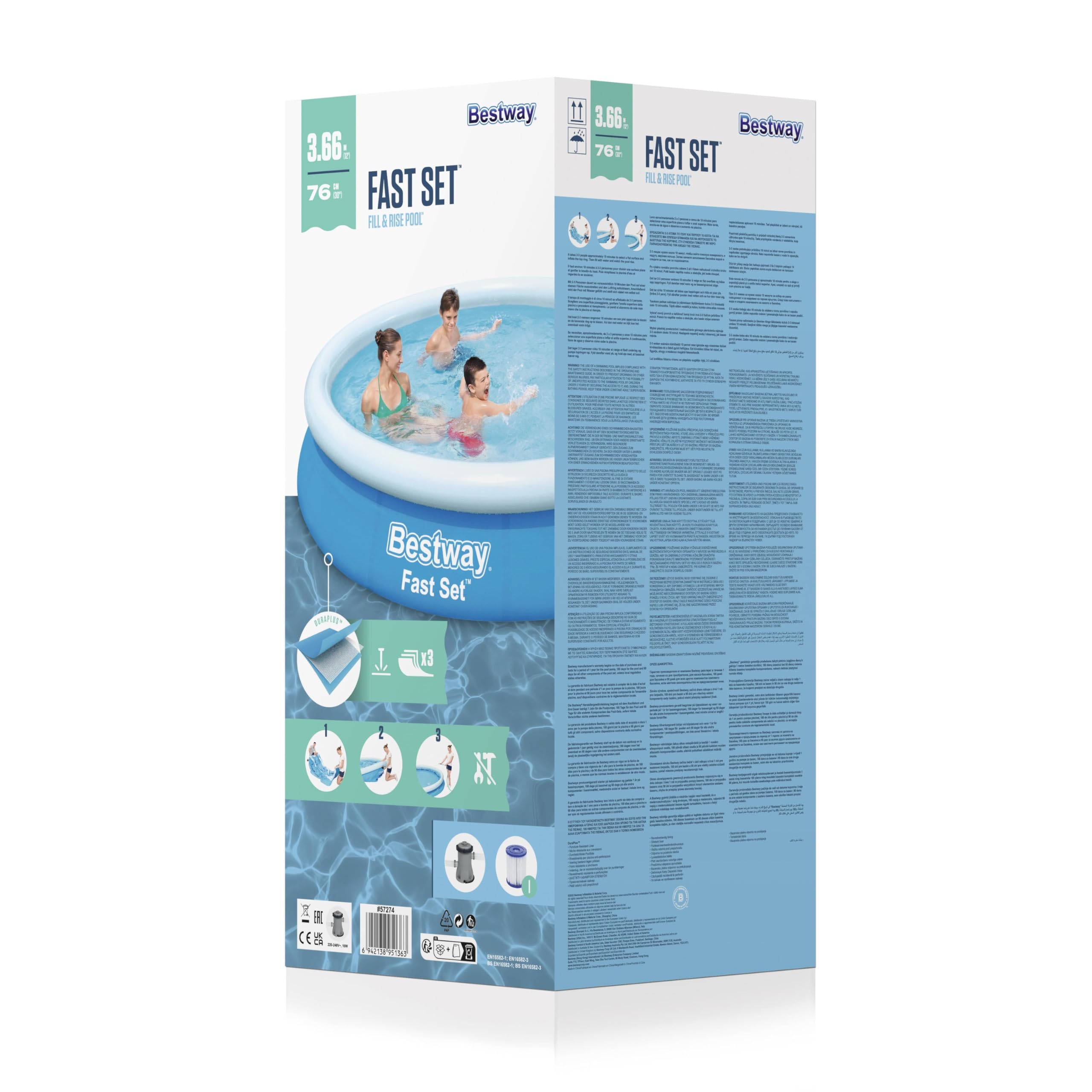 BESTWAY Kit Piscine ronde autoportante O3,66 x H0,76m