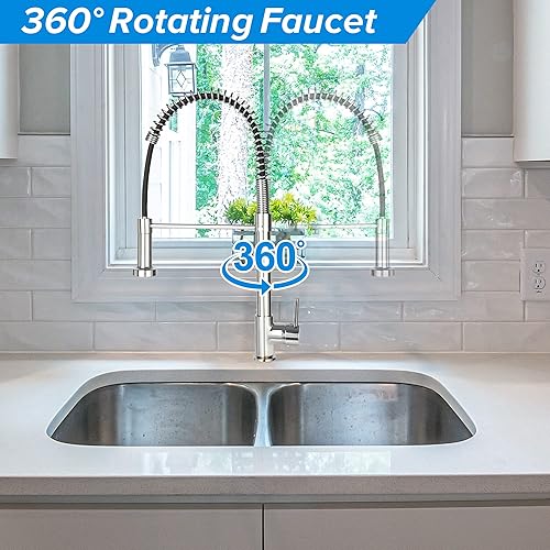 Miniatura 4 de TRY & DO Grifo de fregadero de cocina con rociador extraíble, grifo de resorte de arco alto, grifo de cocina de resorte comercial con mango único