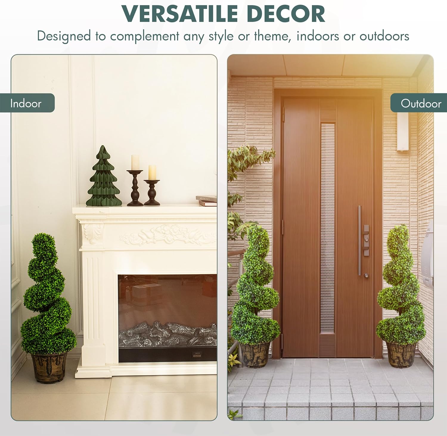 2-Pack Faux Boxwood Spiral Topiary Trees - 3ft Tall - Planter Included - Artificial Plants for Indoors or Outdoors - Realistic Dense Green Leaves with UV and Weather Protection