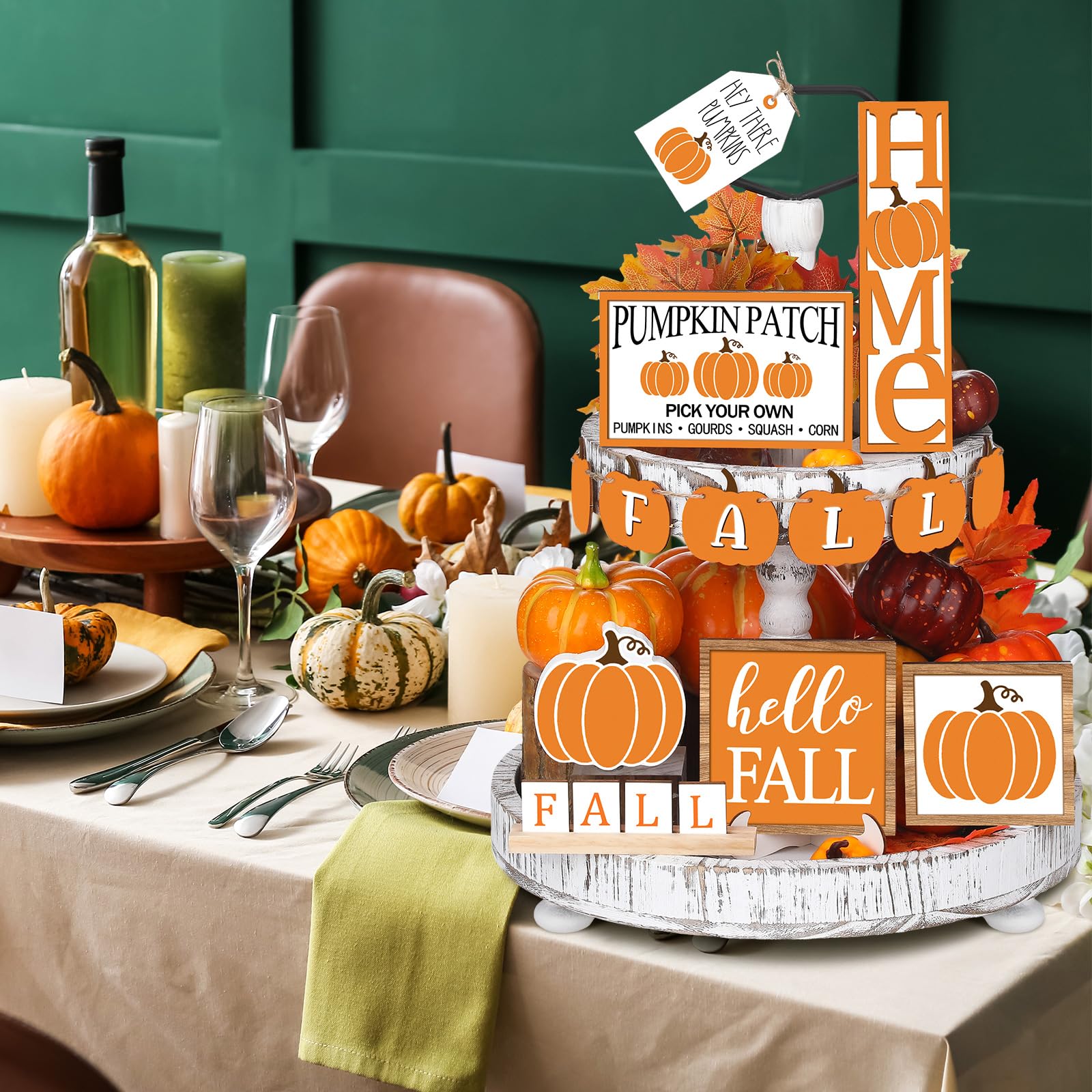 Set Déco Automne Sumind – 15 Plateaux à Plusieurs Niveaux, Bois, Pour Thanksgiving