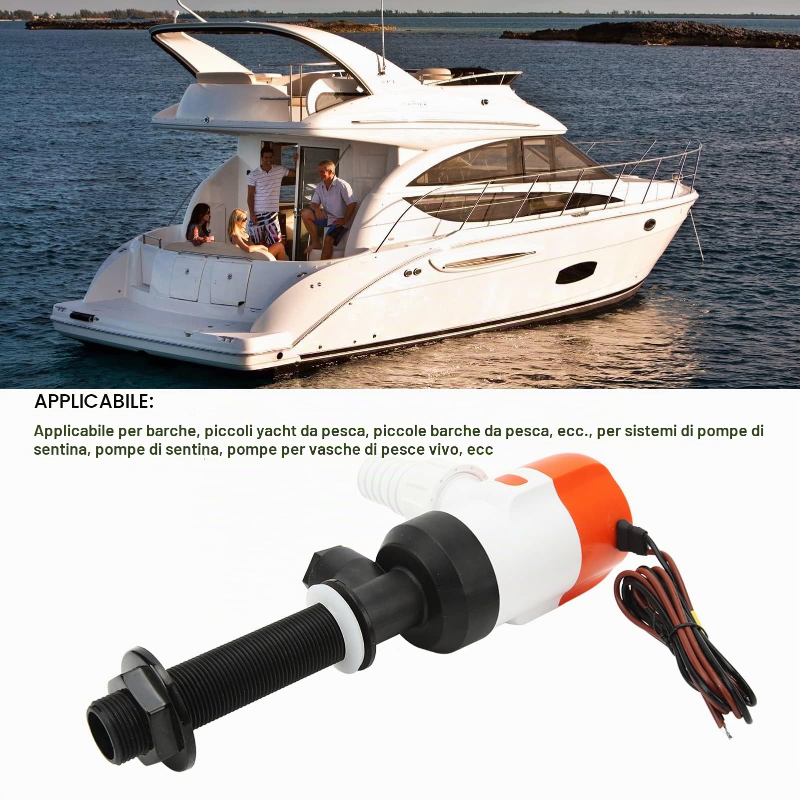 Pompa aeratrice per vasca del vivo da 12 V 1100 GPH, pompa sommergibile per vasche per esche marine con prevalenza di, pompa aeratrice silenziosa ad alta portata per imbarcazioni SFBP1 G1100 13C