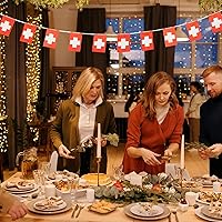 Vista 6 de Bandera suiza, bandera suiza, pequeña cadena de banderas suizas, mini banderas suizas, utilizada para fiestas, escuela, eventos deportivos