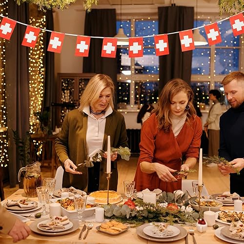 Miniatura 6 de Bandera suiza, bandera suiza, pequeña cadena de banderas suizas, mini banderas suizas, utilizada para fiestas, escuela, eventos deportivos,