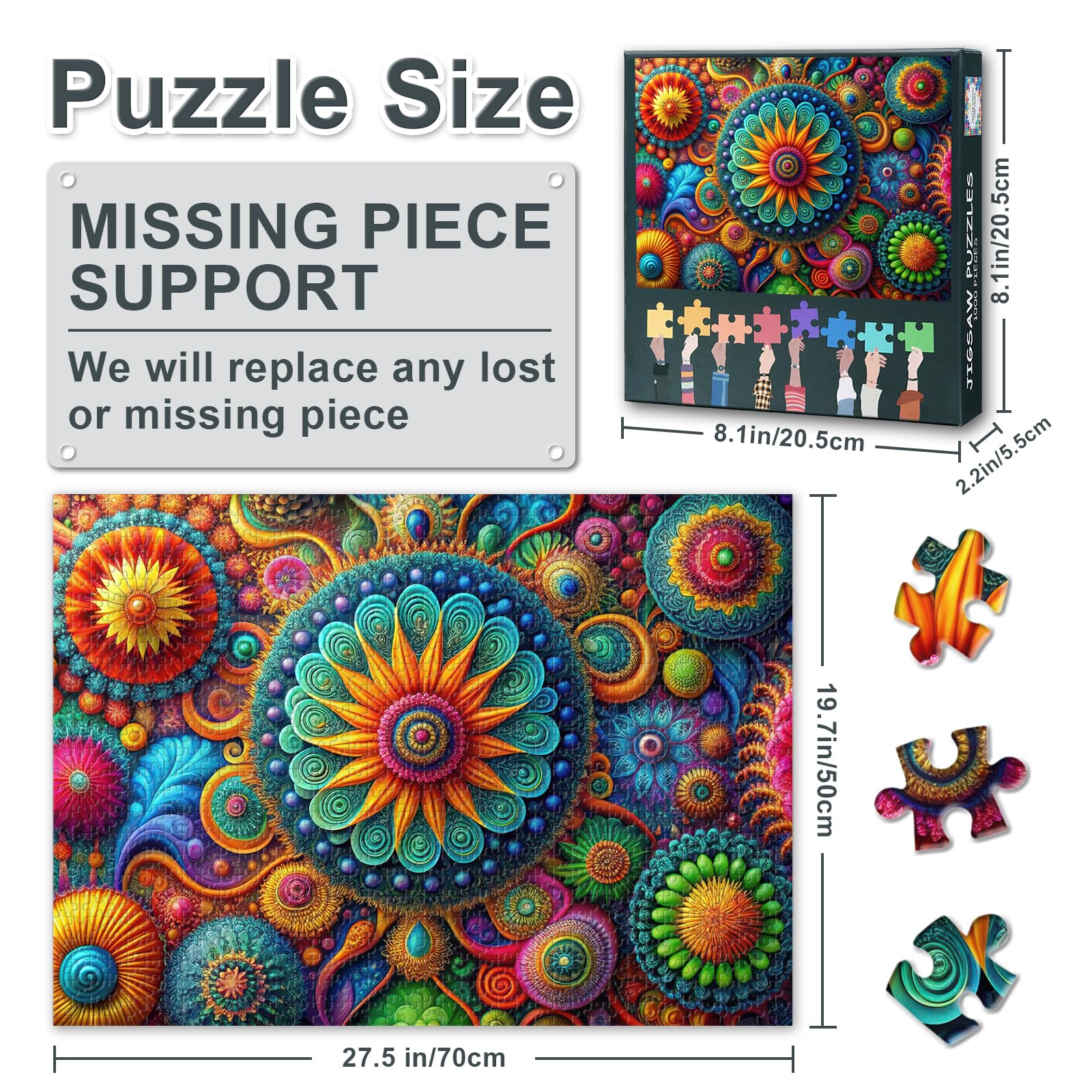 Puzzles for Adults 1000 Pieces, Vibrant Floral Abstract Art, Colorful Flowers Design with Premium Puzzle Board - Image 3