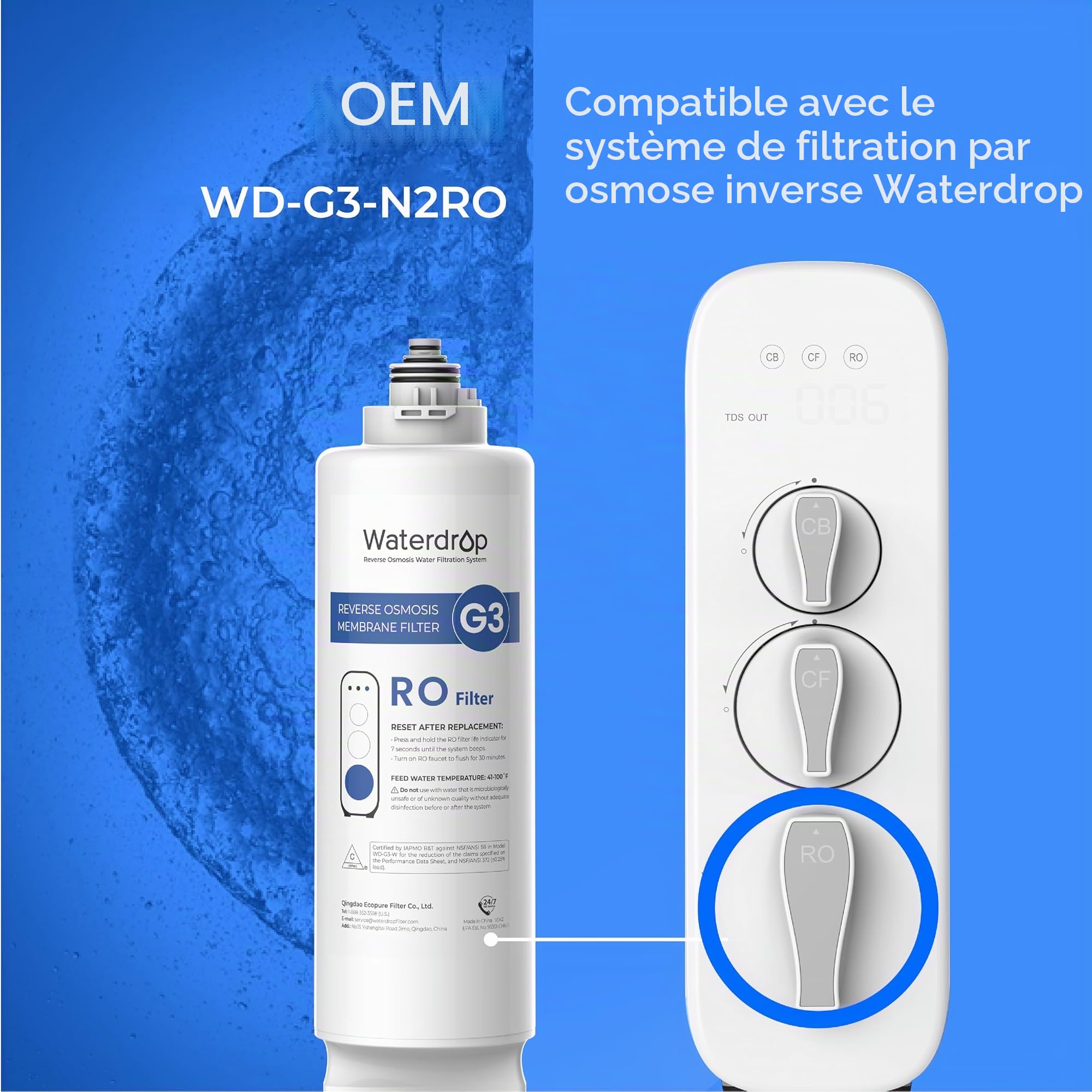 Waterdrop G3-N2RO Filtre pour Système RO G3-W 400 GPD