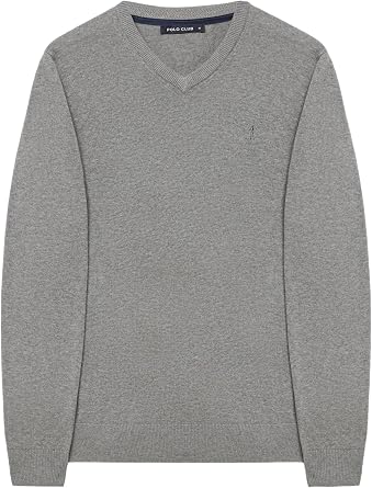 Polo Club Men's Basic V-Neck Logo Pullover 100% Cotton - Winter Jumper