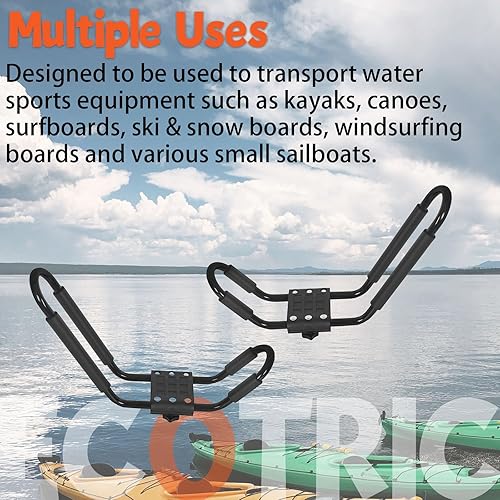 Miniatura 2 de ECOTRIC Portaequipajes universal para kayak, barra en J, soporte para kayak HD, canoa, barco, surf, esquí, tabla de techo, montada en barra