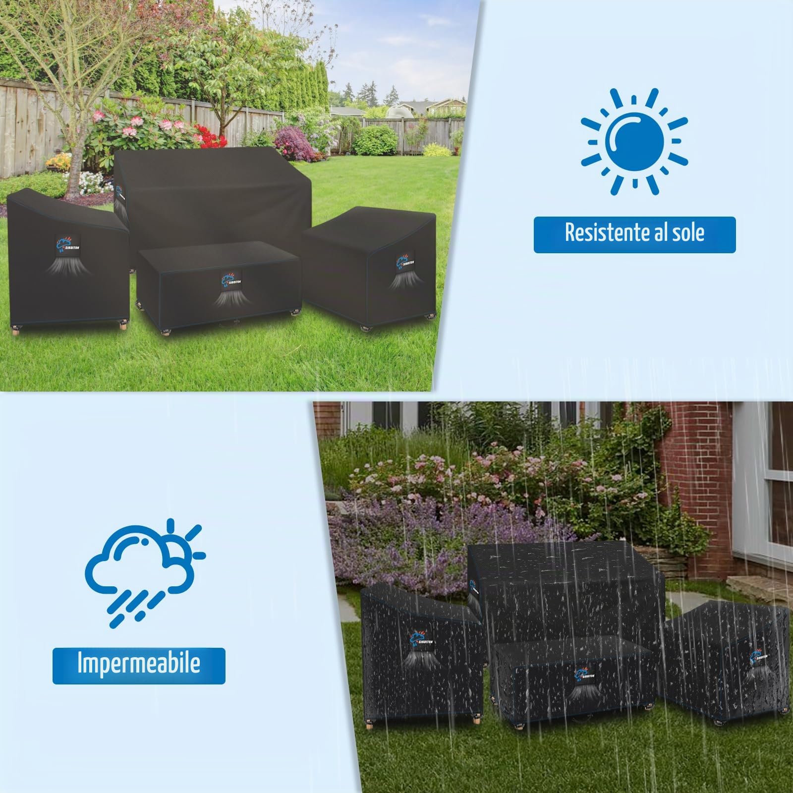 SIRUITON Copertura per mobili da giardino 4 pezzi Veranda per esterni Set di coperture per mobili da giardino per patio Set di coperture per mobili da giardino per veranda esterna impermeabile Nero