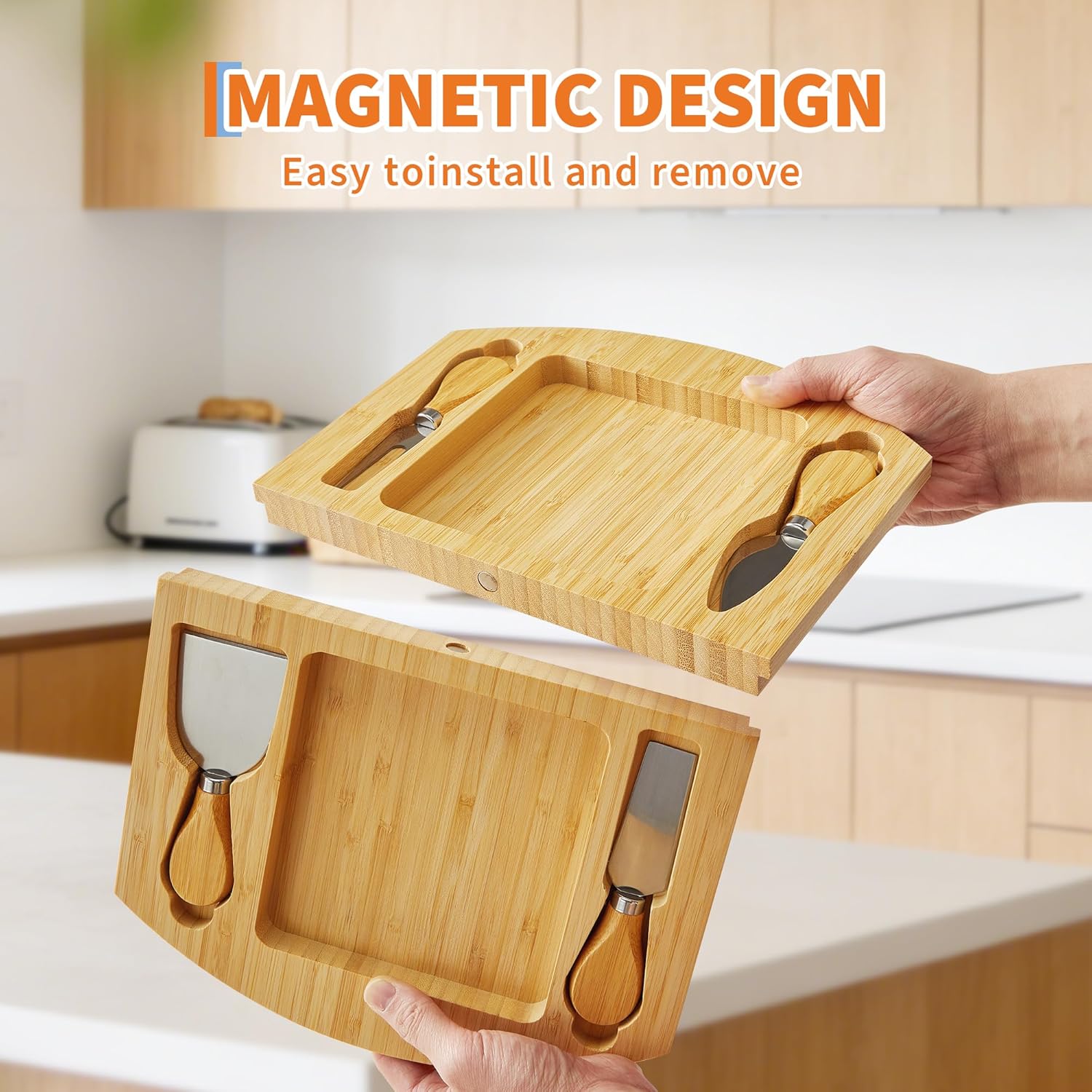 Charcuterie Board Gift Set, Large Bamboo Cheese Board with Utensils & 3 Sauce Bowls, House Warming Gifts New Home, Wedding Gift for Couple, Meat & Cheese Tray for Party