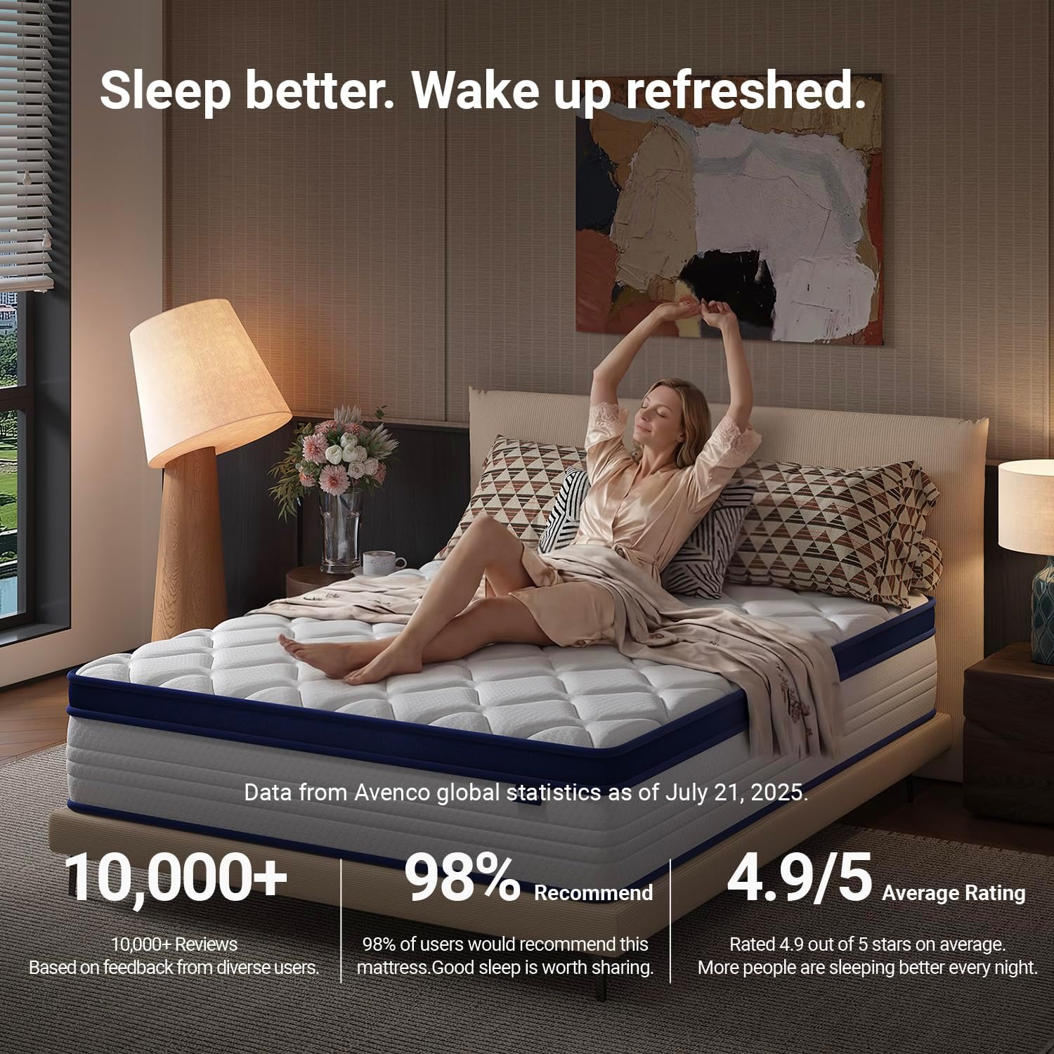 Avenco 10 Inch Full Size Mattress for Deep Sleep, Full Mattresses with Smart Coil Spring Technology for Pressure Relief, Breathable Cover Motion Isolation CertiPUR-US Certified Bed Mattress in a Box