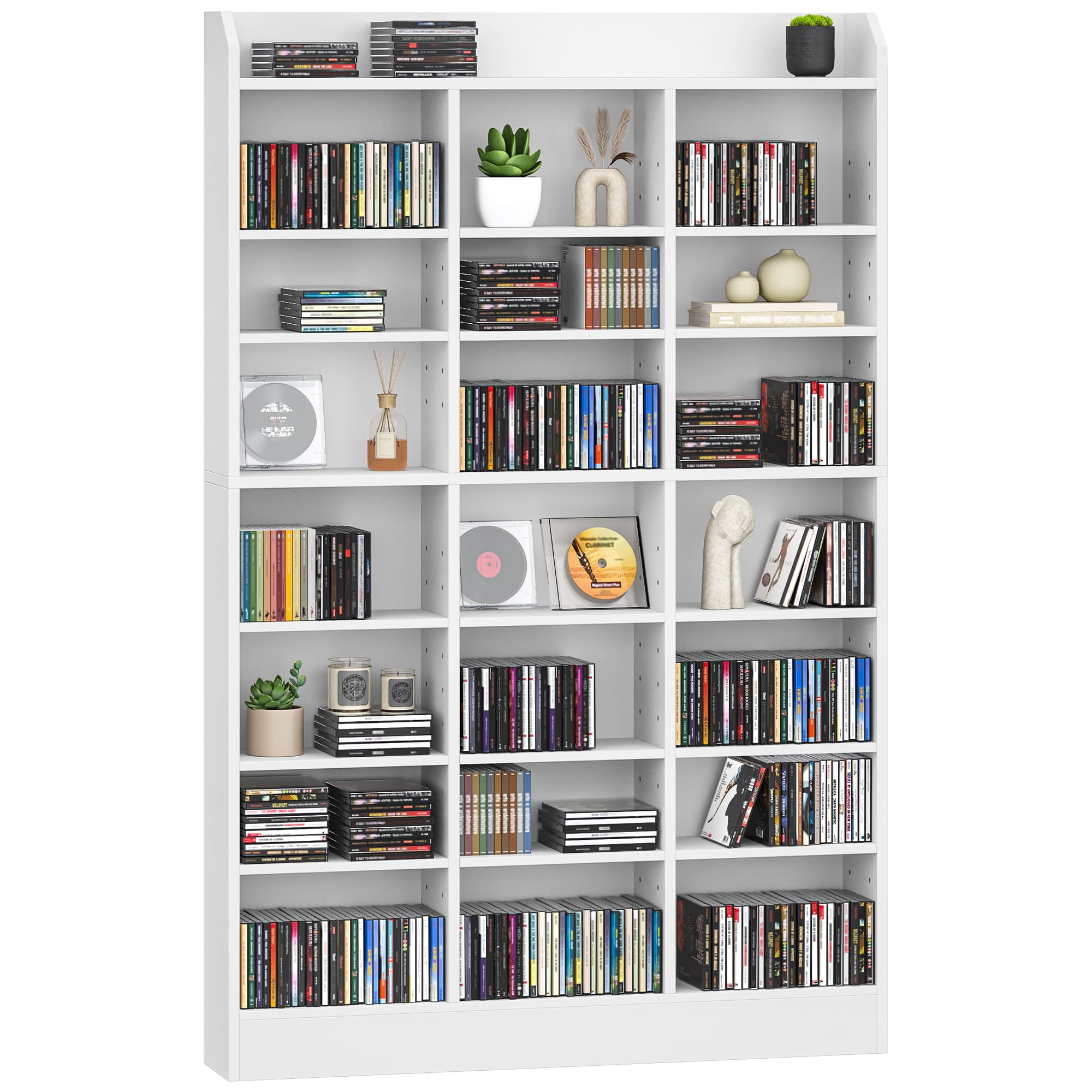 Hzuaneri Étagère Bibliothèque, Rangements pour CD et DVD 8 Niveaux, Meuble de Rangement multimédia, Armoire de Rangement CD pour 747 CDs pour Le Salon, Bureau, 17 x 100 x 154,5 cm, Blanc CR18003X
