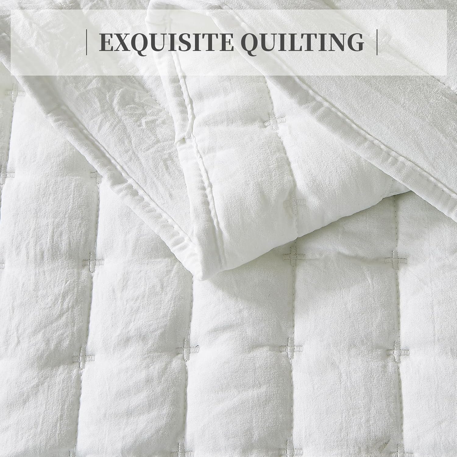 Quilt Sets, King Size 3 Pieces -106"x96" Quilted Bedspread with Shams, Bedspread Coverlet White Lightweight Cross-Stitch Bedding Decor for All Seasons