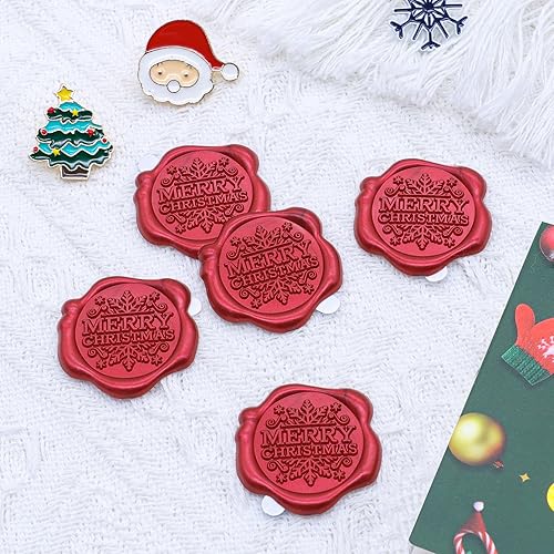 Miniatura 5 de SWANGSA 90 calcomanías de sello de cera de Feliz Navidad, color rojo, dorado, verde, invitación de fiesta de Navidad, calcomanías de sellado de