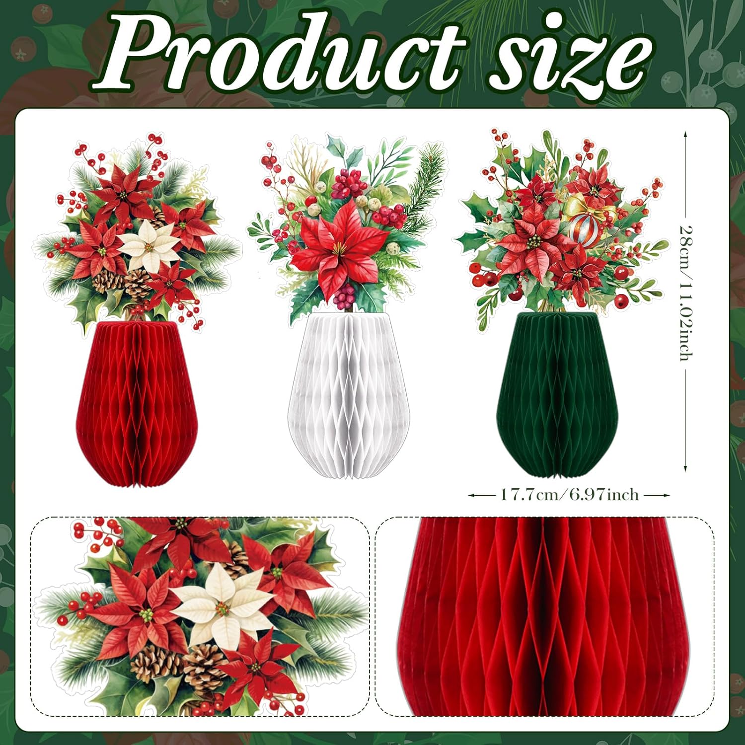 9 Pcs Christmas Poinsettia Flower Table Centerpiece Christmas Paper Poinsettia Honeycomb Decoration Holiday Red Flower Honeycomb Centerpiece for Birthday Party Ornaments - Image 3