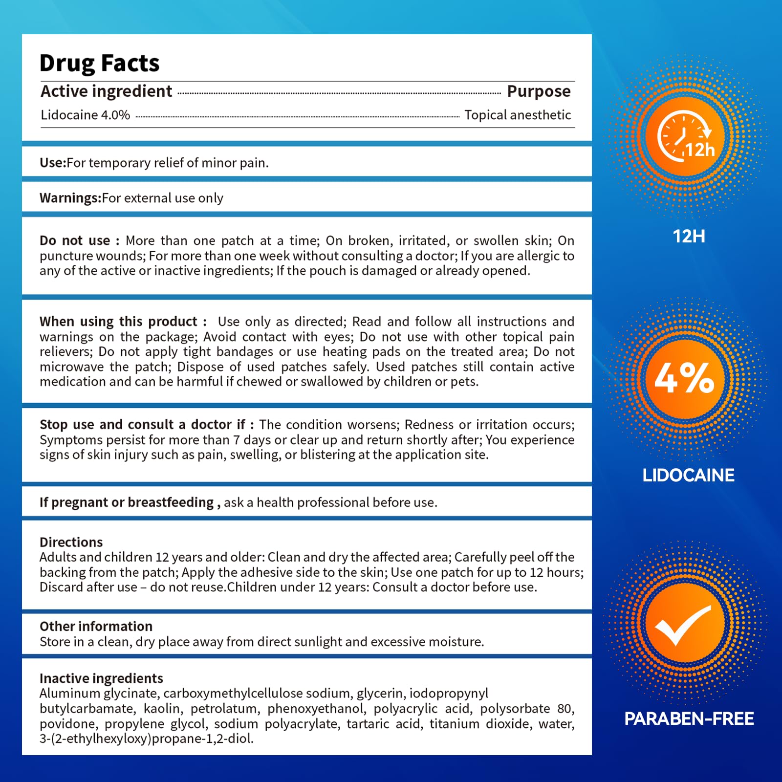 4% Lidocaine Pain Relief Patches – Maximum Strength Pain Patches, 12-Hour Long-Lasting Relief for Back, Neck, Shoulder & Joint Pain, Fast-Acting,–40 Count, 5.5” x 3.94” -B99 — view 7