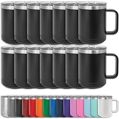 Clear Water Home Goods - Bulk Pack of 12-15 oz Double Wall Coffee Mug with Lid and Handle