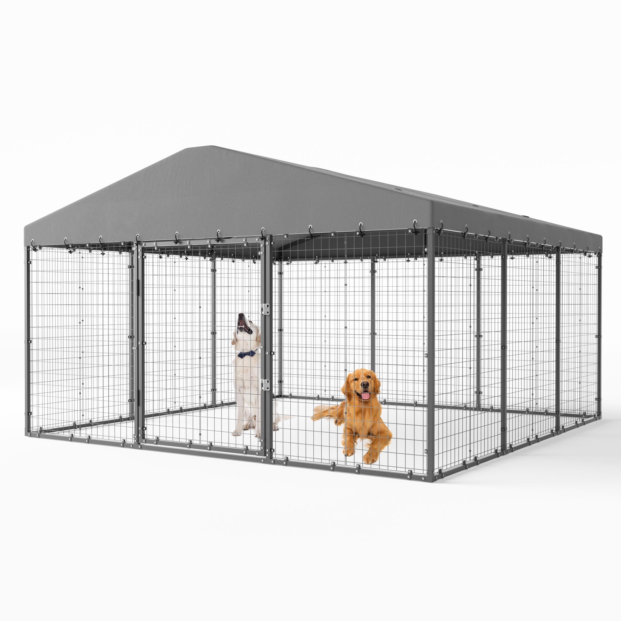 Large Outdoor Dog Kennel,10x10x6 FT Heavy Duty Dog Cage with Fully Covered Roof,Anti-Rust Outdoor Dog Fence w/Waterproof UV-Resistant Cover and Double Security Locks for Backyard