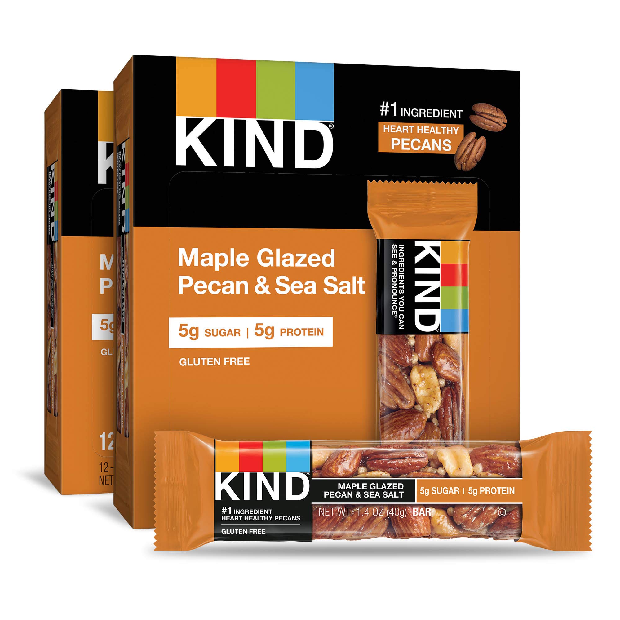 KINDNut Bars, Maple Glazed Pecan and Sea Salt, 1.4 Ounce, 24 Count, Gluten Free, 5g Sugar, 5g Protein