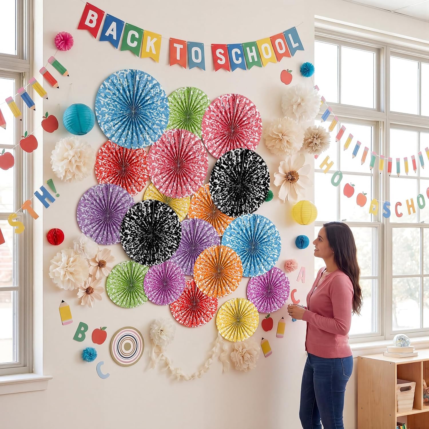 18 Pack Textured Paper Fans, 3D Hanging Decor Classroom Party image 4