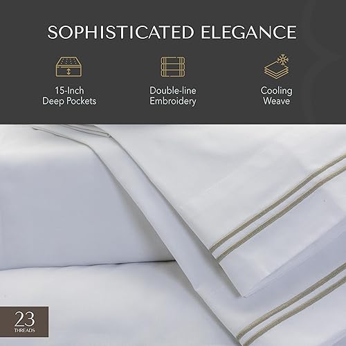 Miniatura 5 de 23 THREADS Juego de sábanas refrescantes de lujo de algodón percal de lujo de la serie X101 con 1 sábana bajera, 1 sábana encimera y 2 fundas de