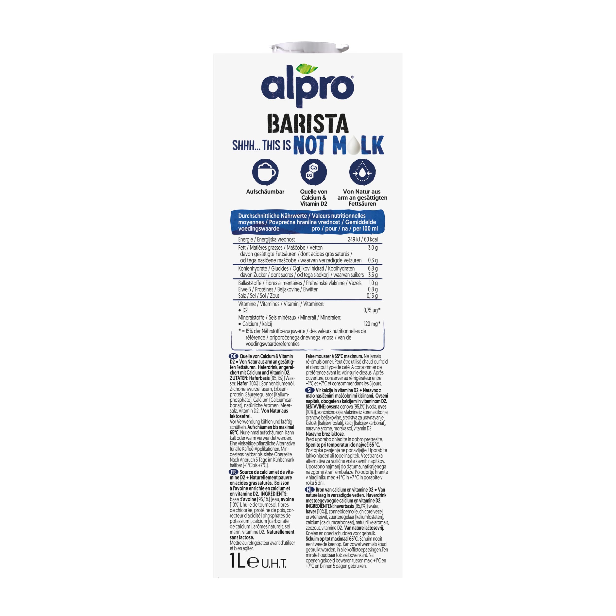Alpro This is Not Milk Barista - Pour faire mousser - Végétalien et sans produits laitiers - Naturellement sans lactose - Riche en fibres, calcium et vitamines - 8 x 1 L - Durable