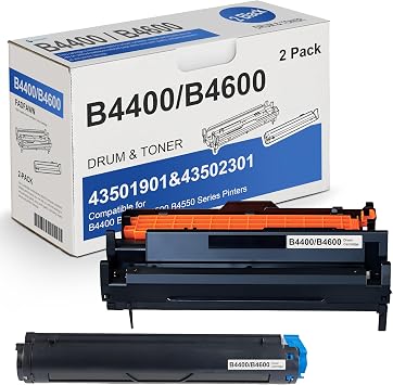 B4400 B4600 Drum and Toner 2 Pack - Compatible 43502301 Toner & 43501901 Drum Cartridge Replacement for OKI B4600 B4400 B4500 B4550 Series Printer
