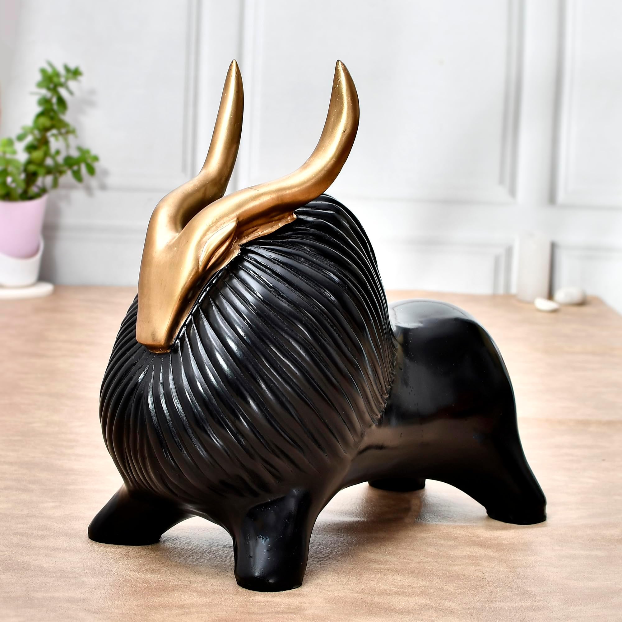 BasakCraft Black Yak Sculpture for Home Decor with Golden Horned, Showpiece for Living Room Table Décor (30 X30 CM) Bull