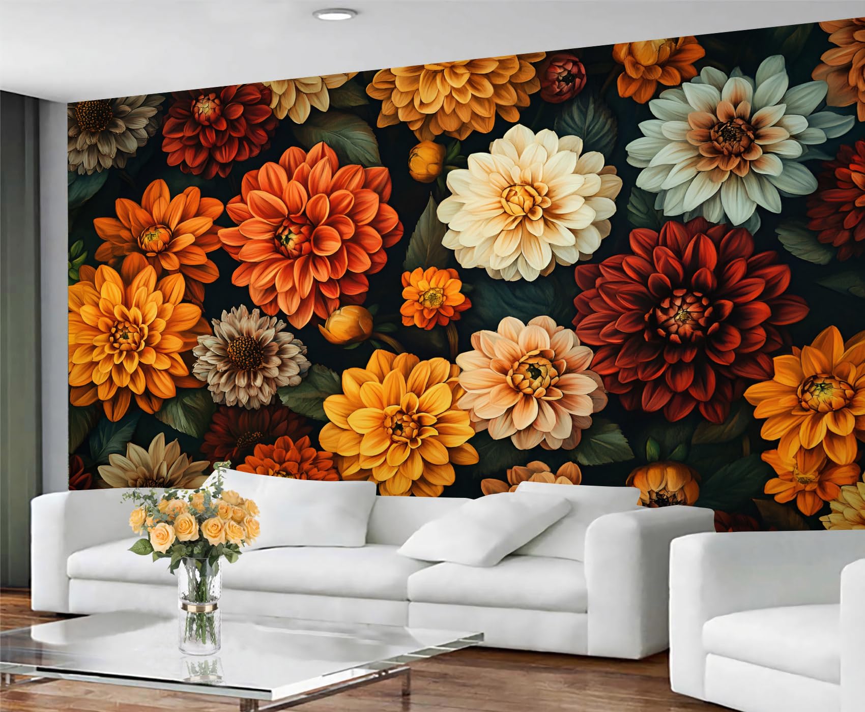 Papier peint floral multicolore rustique et autocollant grand format pour chambre