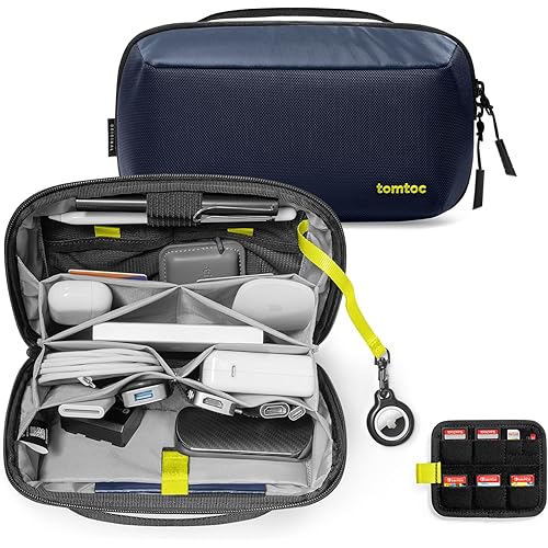 tomtoc Electronic Organizer Accessory Tech Pouch for MacBook Charger, Cables, Power Bank, Hard Drive, Cords, Water-resistant Storage Bag with Removable Card Slots for USB Adapter, Memory Card, Blue