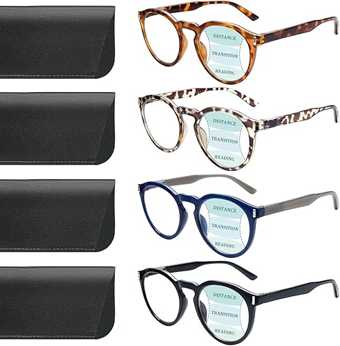 Miniatura 1 de Ronecool Paquete de 4 lentes de lectura progresivos multienfoque para mujeres y hombres, lentes de bloqueo de luz azul a la moda con bisagra de