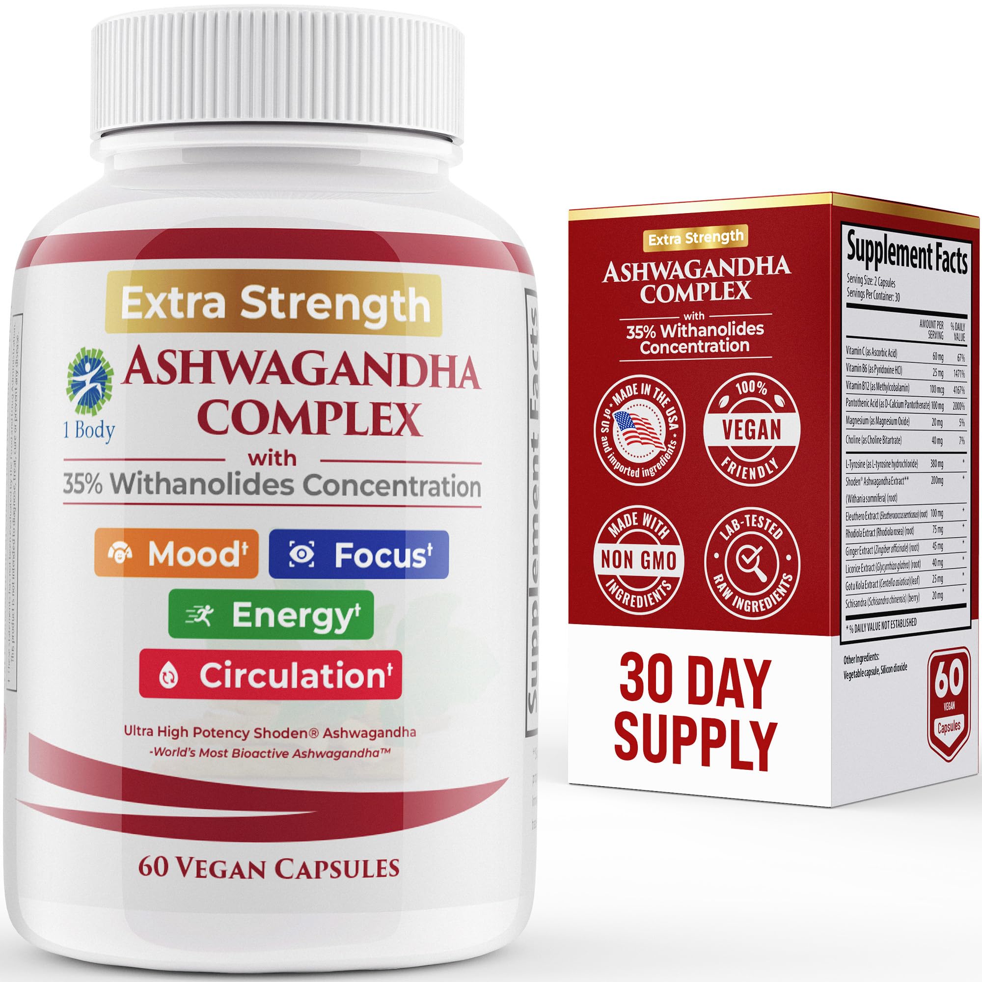 1 Body Adrenal Support - Cortisol Manager - A Complex Formula Containing Rhodiola Rosea