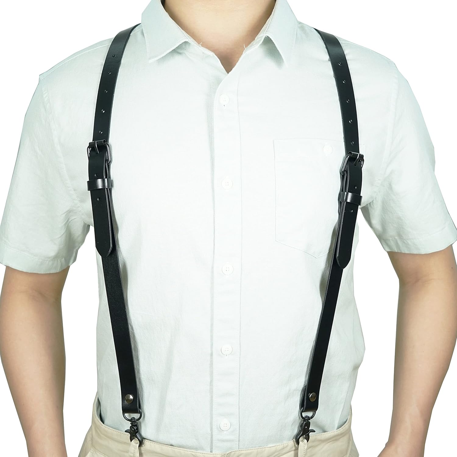 Leather Shoulder Suspenders For Men With Replacable Clips/Trigger Snaps