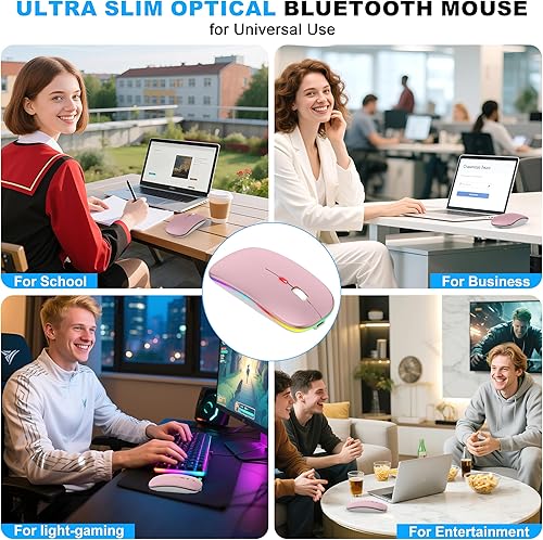 Miniatura 8 de Mouse inalámbrico LED Bluetooth para MacBook Air Mac Pro Laptop iPad  Ratón óptico recargable con luz silenciosa con Jiggler Dual Mode BT5.2 y