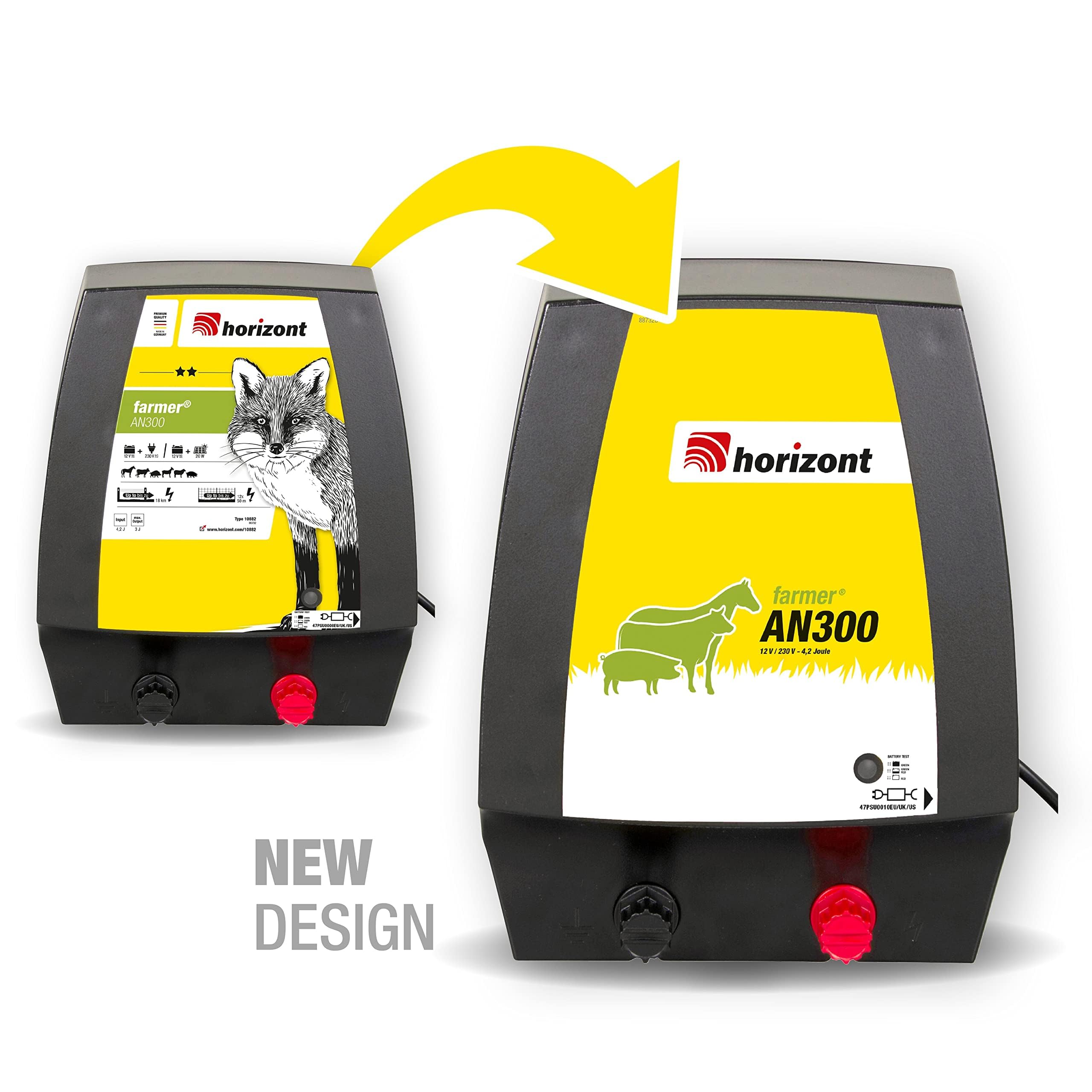 horizont Farmer AN300 - Vallador de pastos (12 V, 230 V, 4,2 julios, 11800 V, para red eléctrica, batería, ideal para animales de pastoreo tranquilos, todoterreno)