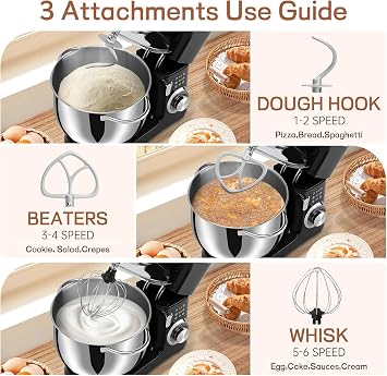 SEEDEEM 8.5 Qt Stand Mixer, 660W Tilt-Head Electric Kitchen Mixer with 6+P Speeds, Dough Hook, Beater & Whisk, Dishwasher-Safe Attachments, Black