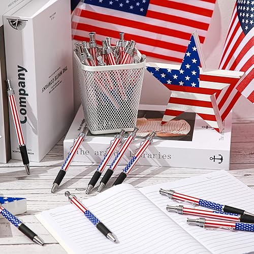 Miniatura 10 de Bolígrafo de la bandera estadounidense con temática patriótica de Estados Unidos, 0.039in, tinta negra, bolígrafo de tinta de gel para el Día de la