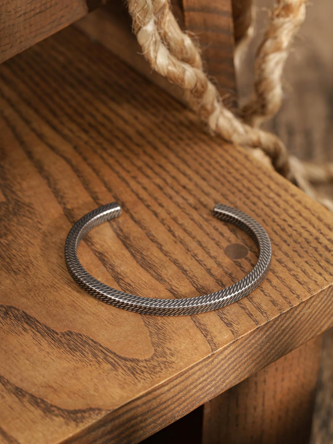 HAQUIL Retro Vintage Antique Geometric Herringbone Cuff Bracelet Jewelry Gift for Men and Women - Image 4