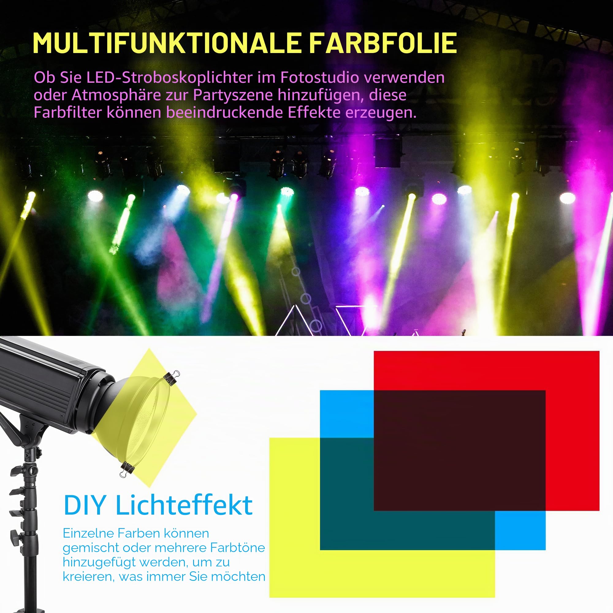 12 Stück Farbfolien Gel Farbfilter, Transparente Farbige Farbfilm Folie,Folie Hitzebeständig für Lampen Farbige, 29,7 * 21 cm Filter Transparente Farbige 0,3mm Dicke Farbfilm Folie