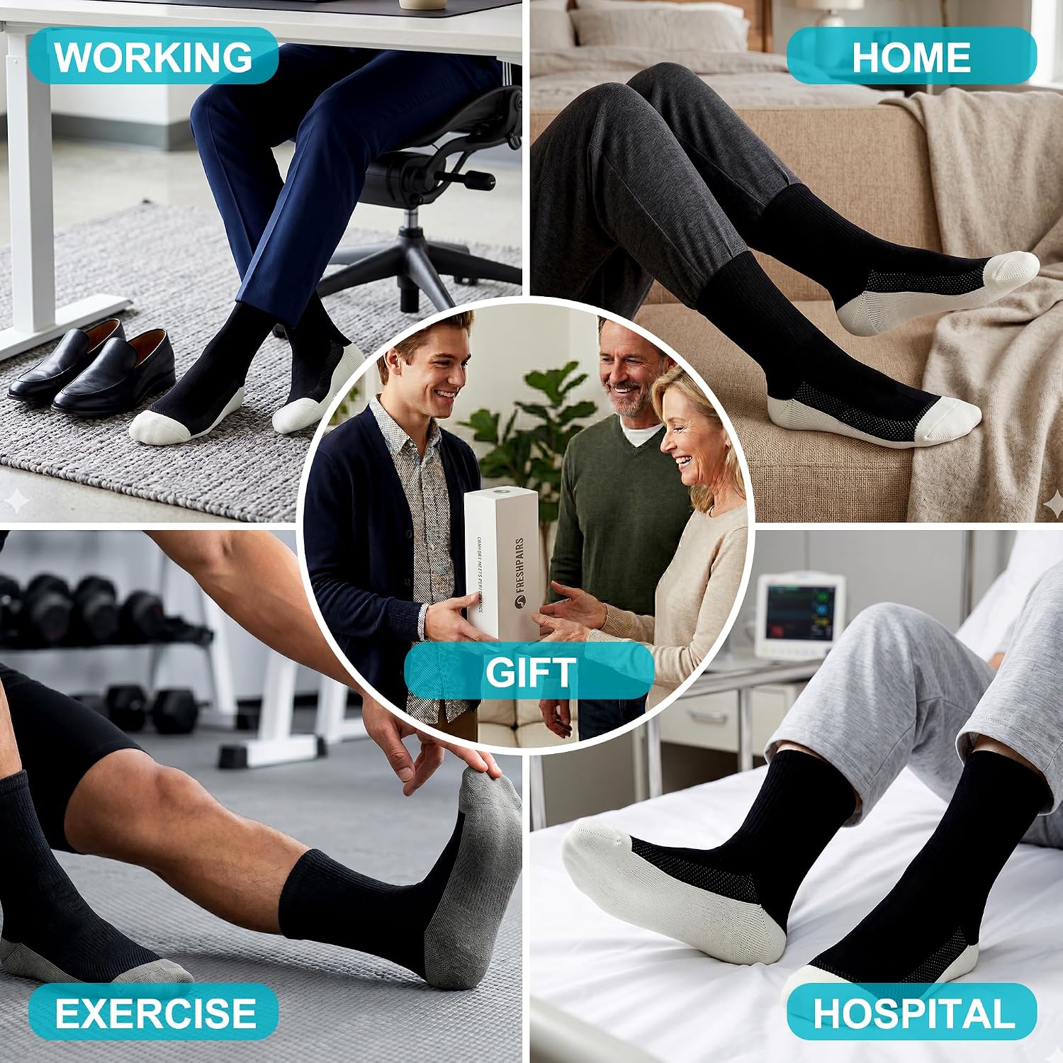 Thermal Bamboo Diabetic Crew Socks Men Women, Non Binding Seamless Cushioned, Winter Neuropathy Relief, 3 Pack