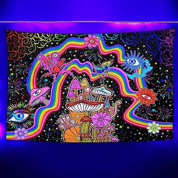 NiYoung Trippy Tapestry Wall Hanging Blacklight Rainbow Colorful Flowers Eyes Stars Magic Plants UV Reactive Neon for Bedroom Living Room Dorm Aesthetic 40 x 60in